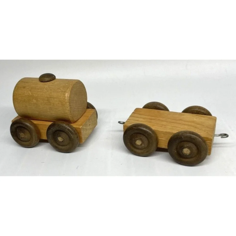 Solid Wood Toy Vehicles Truck Cargo Construction‎ 7 Pieces Vintage